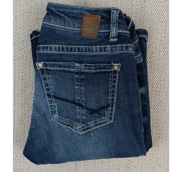 BKE Denim Stella Bootcut Jeans Womens 27L 28X32.5 Blue Whiskered Embroidered - Picture 1 of 14